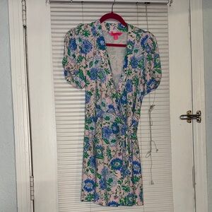 Lilly Pulitzer Pink Floral Puffed Sleeved Romper Sailynn Medium